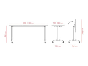 Mara Timmy Tilting H1050 Rectangular Table On Castors 8 Dimensions