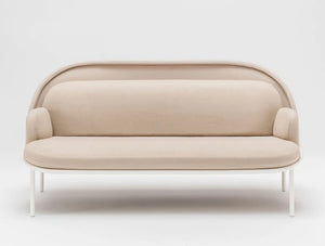 Mesh Sofa With Low Shield In Elegant Beige Upholstred Finish With White Frame