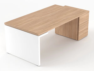Mito Executive Desk With Side Storage Amber Oak Top White Matt Body 2019Mm