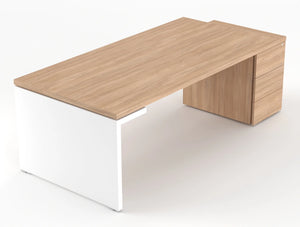 Mito Executive Desk With Side Storage Amber Oak Top White Matt Body 2219Mm