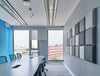 MuteDesign Blocks Square 3D Acoustic Wall Panels Grey in Meeting Room with Chairs and Boardroom Table