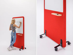 Mutedesign Wall Standing Acoustic Screen In Red With White Board And Wheels