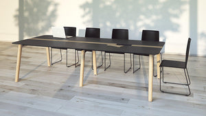 Narbutas Nova Wood Meeting Table With Wooden Legs With Black Stacking Chair