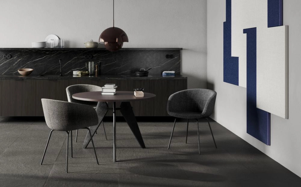 Paxt Tub Chair in Metal Legs with Round Table in Dining Room Settings