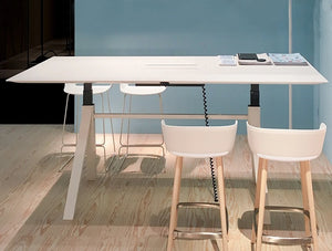 Pedrali Arki Rectangular Table With Cable Management 2 In White Finish With White Chair In Office Area