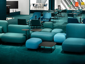 Pedrali Buddy Upholstered Fabric Lobby Chair 7 In Teal In Lounge Or Cafeteria Area