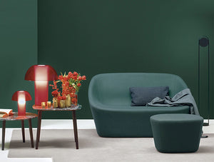 Pedrali Log Two Seater Leisure Sofa 2 In Dark Green With Pouf And Side Table In Living Space