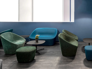Pedrali Log Two Seater Leisure Sofa 7 In Blue With Single Seater Sofa And Coffee Table In Cafe