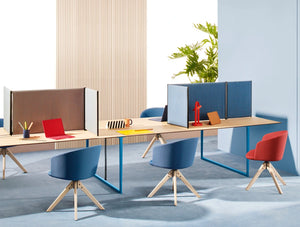 Pedrali Toa Rectangular Multi Tasking Table 4 In Wooden Top Finish With Blue Chair In Working Space