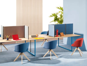 Pedrali Toa Rectangular Table 7 In Wooden Top Finish With Blue Chair In Working Space Area