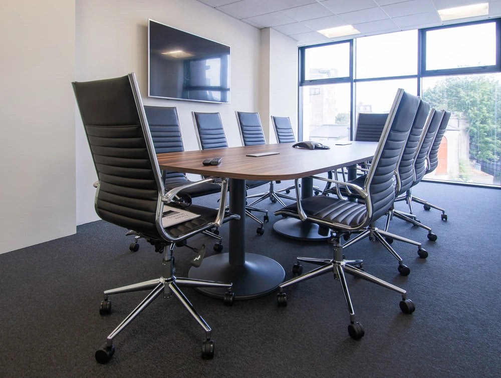 Pexlify Office Layout Boardroom Table With Black Meeting Room Swivel Chairs