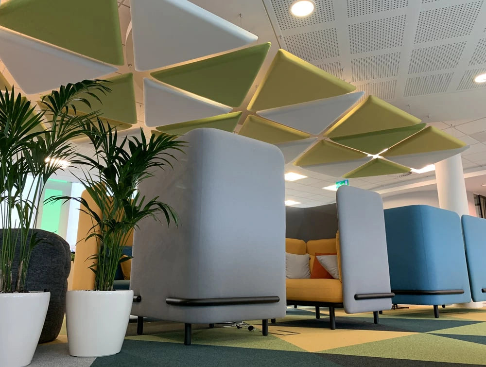 Playrix Office Grey High Roof Meeting Den With Yellow Cushions Celining Acoustic Panels