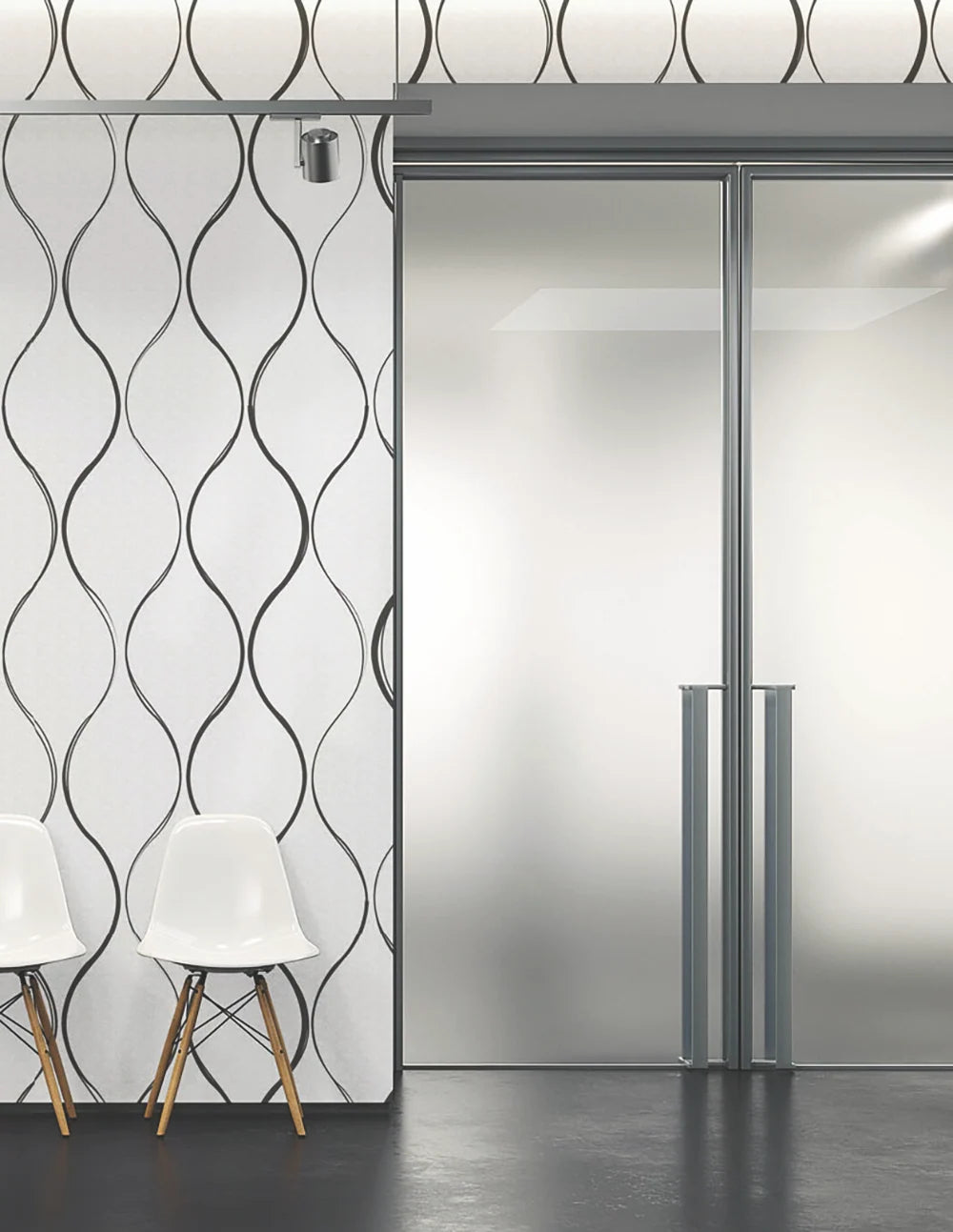 Ezoboard Print Sheet Wall Panel In Two Toned Finish With White Tub Chair