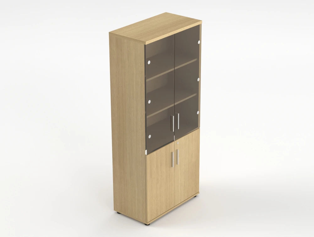 Quando Executive Cupboard With Glass Doors Canadian Oak Finish 1833Mm