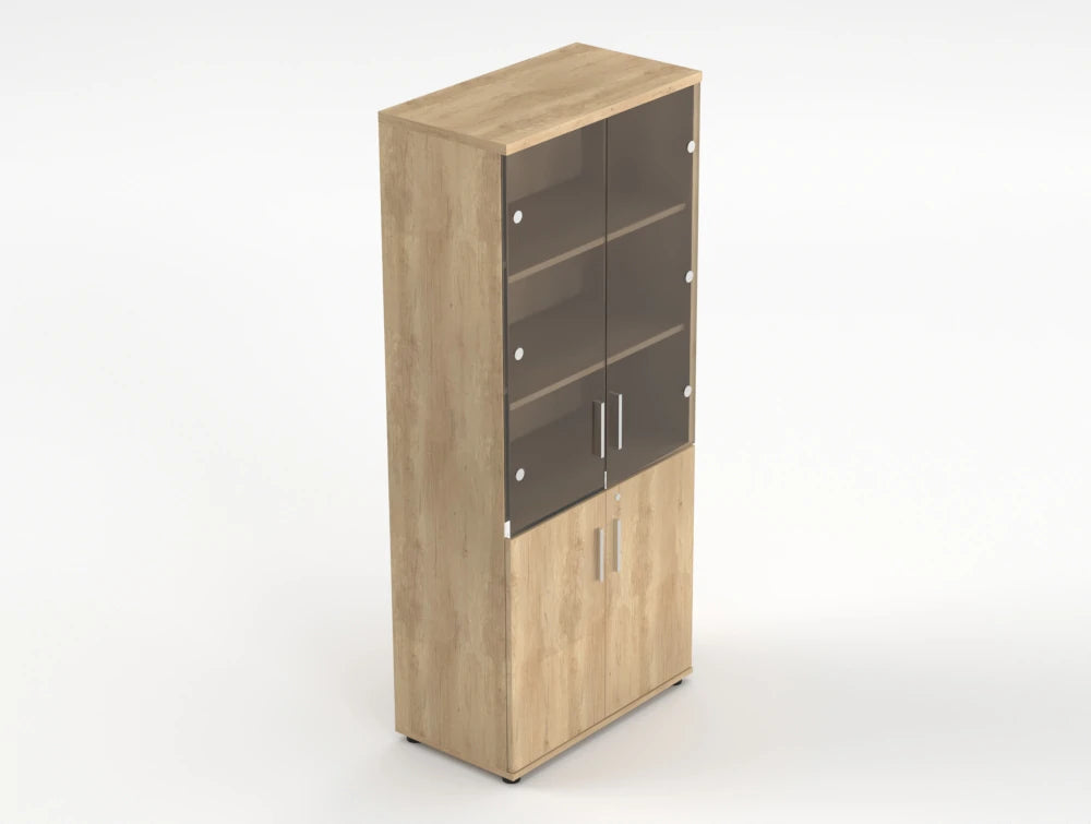 Quando Executive Cupboard With Glass Doors Natural Oak Finish 1833Mm