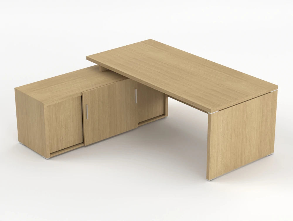 Quando Executive Desk With Credenza Unit Canadian Oak Finish 1900Mm