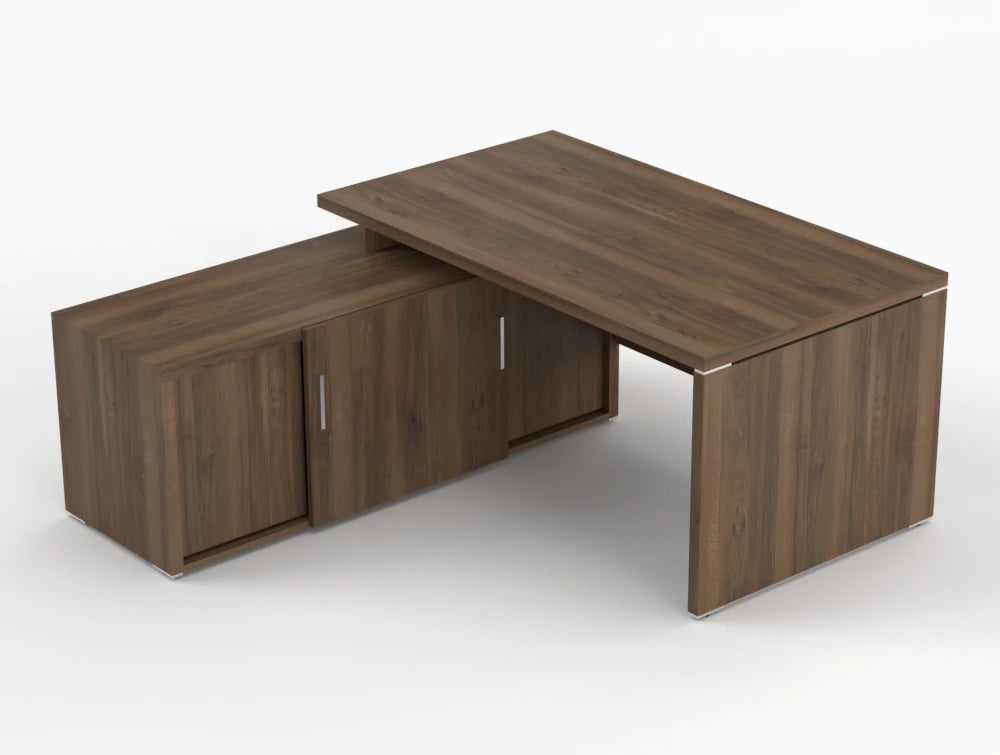 Quando Executive Desk With Credenza Unit Dark Walnut Finish 1600Mm