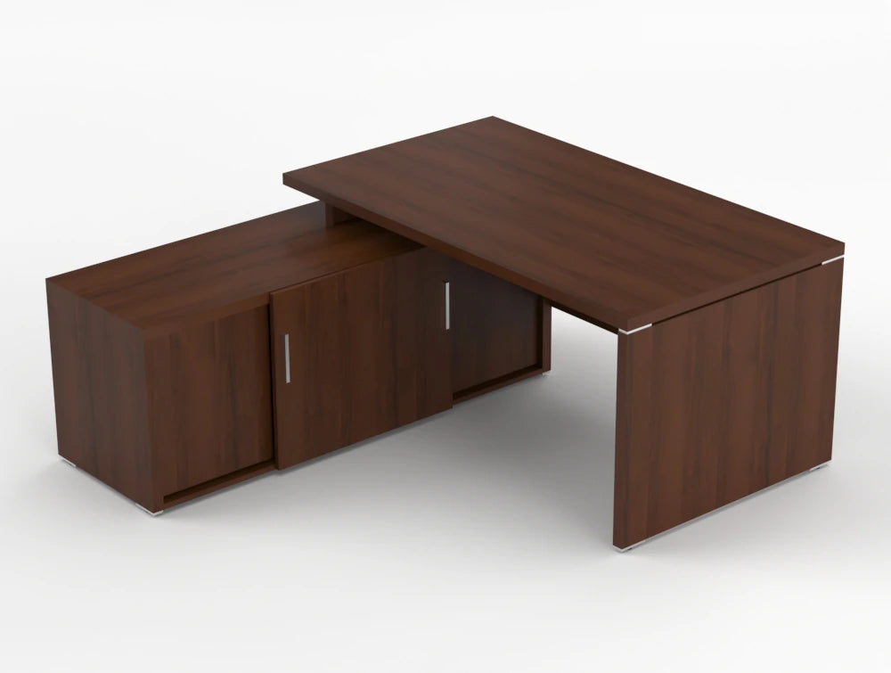 Quando Executive Desk With Credenza Unit Lowland Walnut Finish 1600Mm