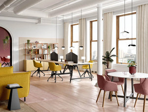 Relic At Work Table 2 With Yellow Armchairs And Desk Partition