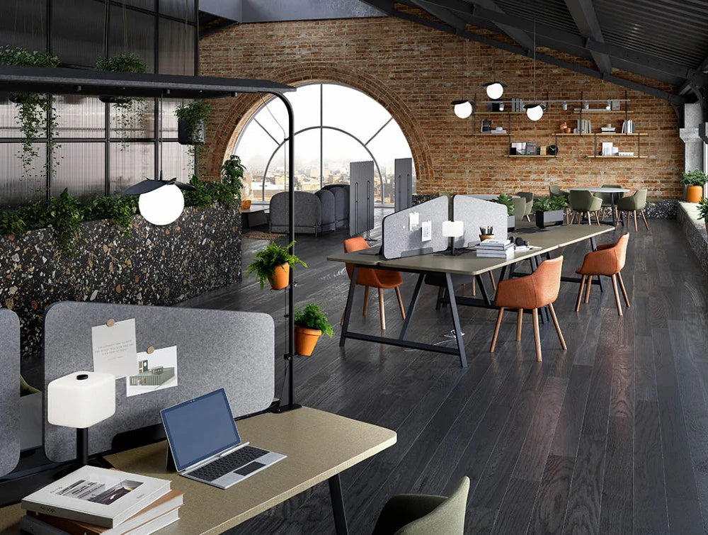 Relic At Work Table 3 With Orange Armchairs And Desk Partition