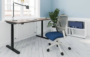 RoundE Bamboo Sit Stand Desk in Home Office Setup