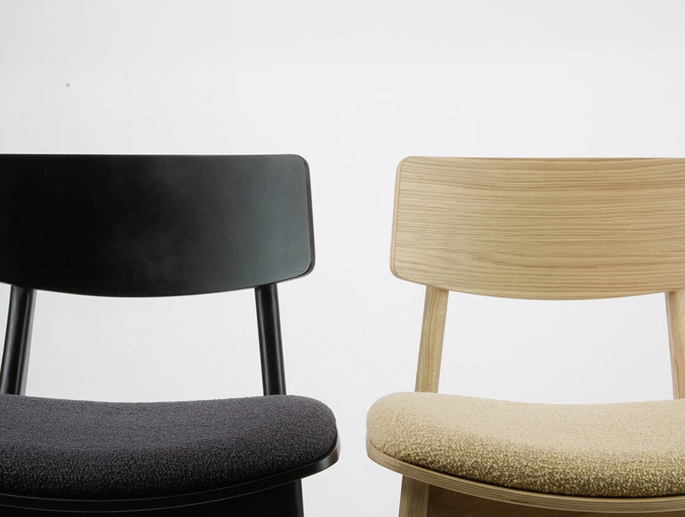 Scandi Wooden 4 Legged Meeting Room And Canteen Chairs In Black And Natural Oak With Seat Pad