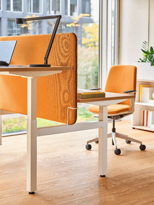 Sonic Drive Acoustic Desk Screens with Bench Desk and Task Chairs in Modern Office Setting 2