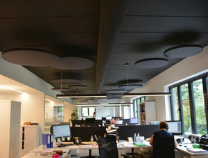 Soundtect Acoustic Circles Ceiling Panel For Open Office With Elegant Black Recycled Finish