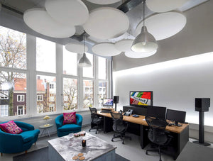 Soundtect Acoustic Circles Ceiling Panel With Modern Office And White Finish