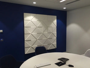 Soundtect Prism Recycled Acoustic Wall Panel In Elegant White Finish For Meeting Rooms