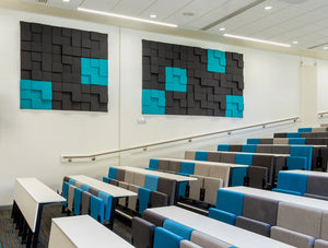 Soundtect Recycled Cubism Acoustic Wall Panel In Light Blue And Black Finish For Conference Rooms