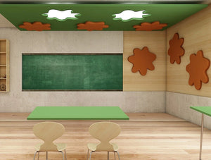 Soundtect Recycled Splat Acoustic Wall Panel Orange And Green For Meeting Rooms