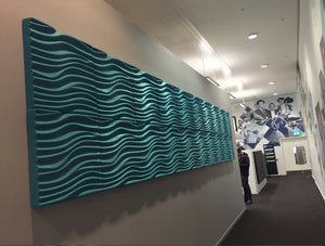 Soundtect Recycled Wave Wall Acoustic Panel In Bright Light Blue Finish For Hallways
