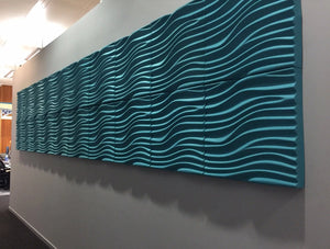 Soundtect Recycled Wave Wall Acoustic Panel In Bright Light Blue Finish In Hallways