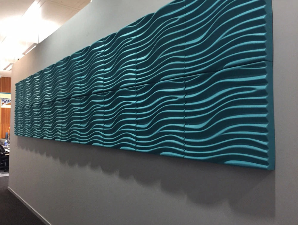 Soundtect Recycled Wave Wall Acoustic Panel In Bright Light Blue Finish In Hallways