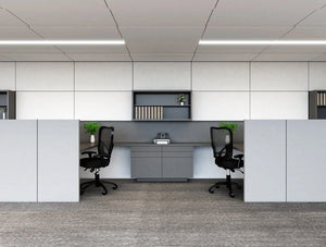 Soundtect Recycled White Wall Acoustic Panel Class in Open Office with Grey Recycled Material