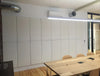 Soundtect Recycled White Wall Hanging Acoustic Panel Class in Meeting Room with Wooden Table