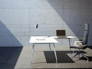 Spacestor Circa Table 7 With Grey Office Chair And Table Lamp On Top