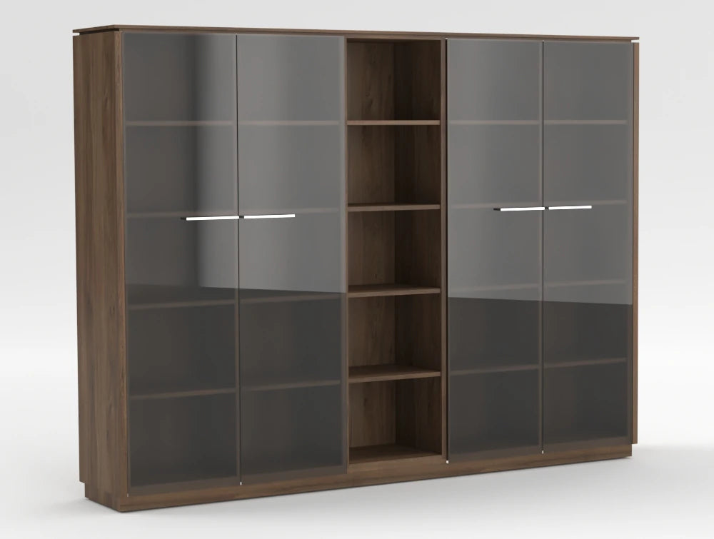 Status Executive Wide Storage Unit With Glass Doors 1871Mm Dark Walnut Finish