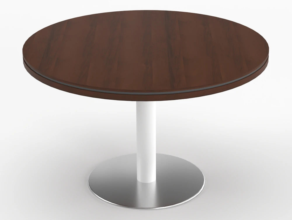 Status Round Meeting Table 800mm Lowland Walnut Finish White Base