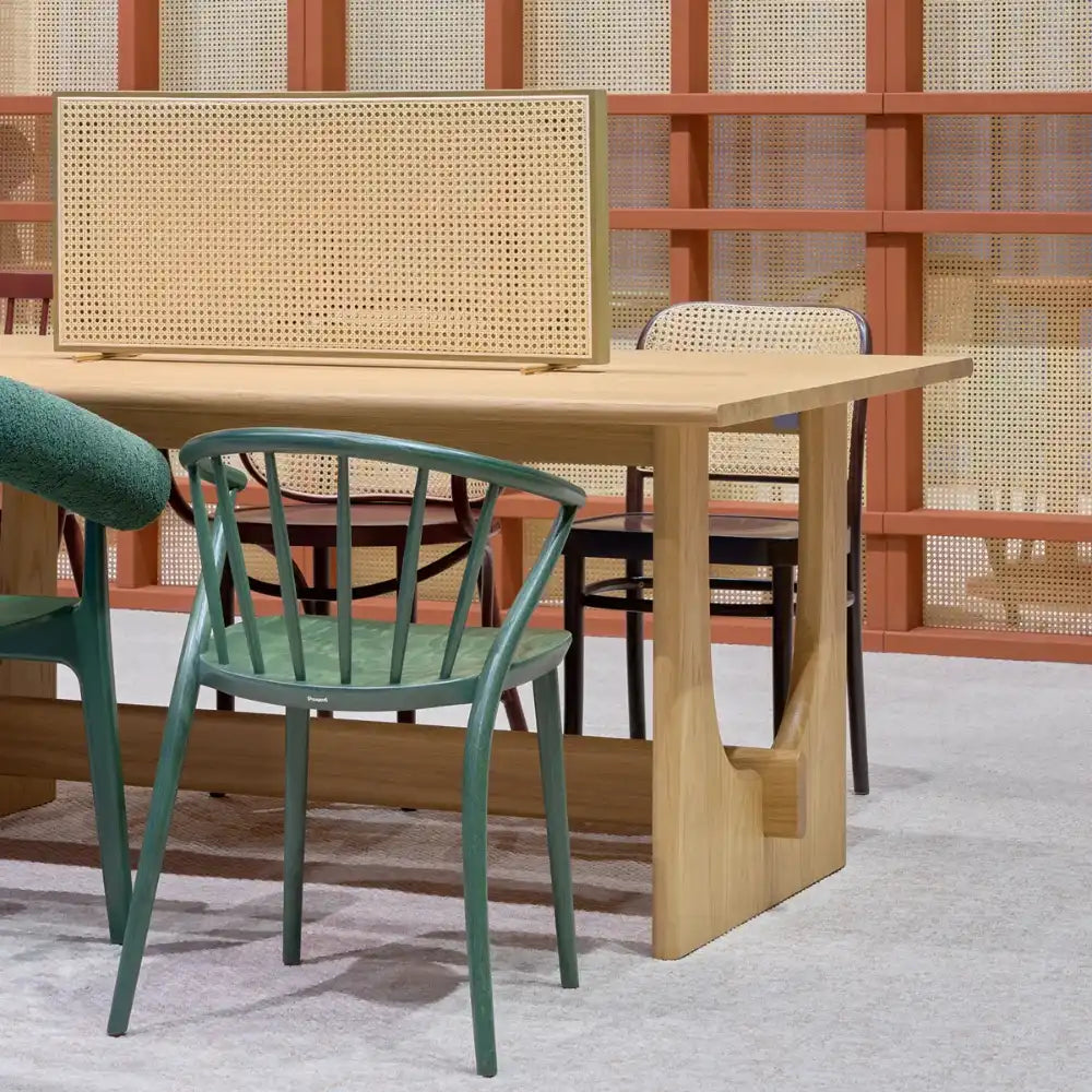 Sund M Wooden Meeting Room Table with Wooden Chair and Desk Screen in Modern Office Setting