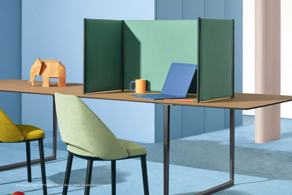 Toa Conference Table with Chairs and Desk Screens in Boardroom Setting