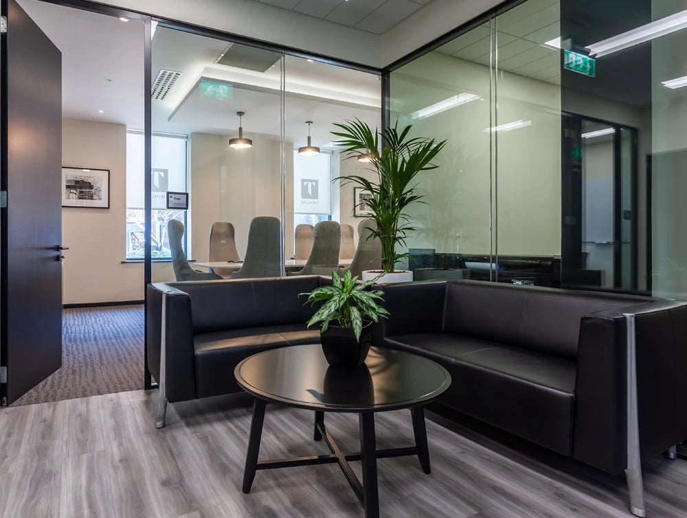 Twinlite Office Reception Black Sofa With Circular Coffee Table