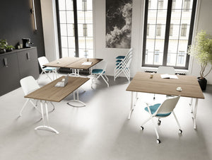 Twister Rectangular Folding Table with Flex Folding Chair and Black Finish Key Wooden Cupboard in Modern Office Setting
