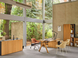 Viga Executive Desk With Wooden Cupboard And Tub Chair In Office Setting