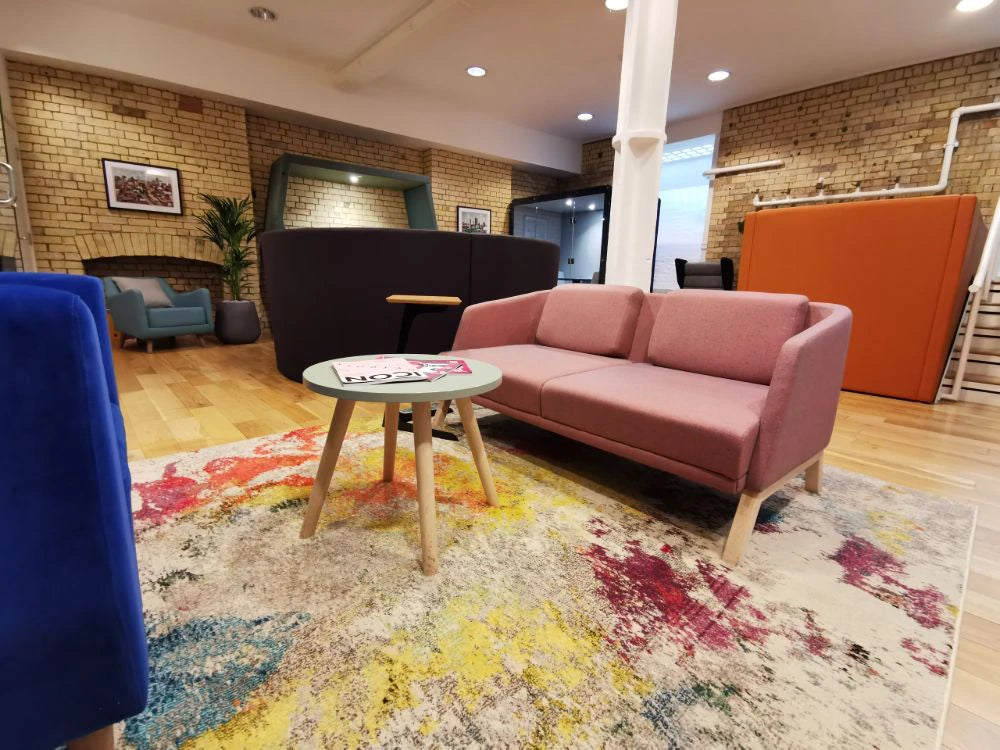 Walter 2 Seater Classic Sofa in Light Red Finish with Round Top Coffee Table