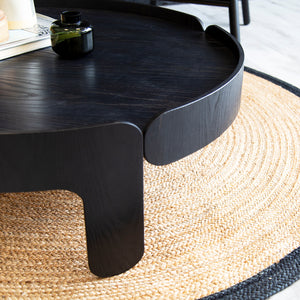 Wrapt Wooden Round Coffee Table With Rug In Breakout Setting