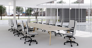 Ws.D 3 Piece Alega Table In 6 Wooden Legs With White Office Chairs And Round Ceiling Light In Boardroom Setting 3