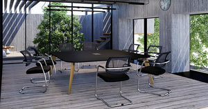Ws.D Alega Square Table In Black Top Finish With Black Office Chairs In Meeting Room Setting