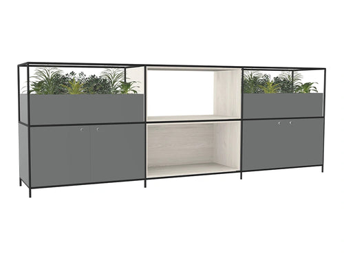Ws.D Ionic Credenza with Double Grid Unit Storage and Planter